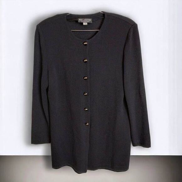 St John Womens Jacket Sz 12 Black Santana Knit Long Classic Vtg Collection - Picture 1 of 11